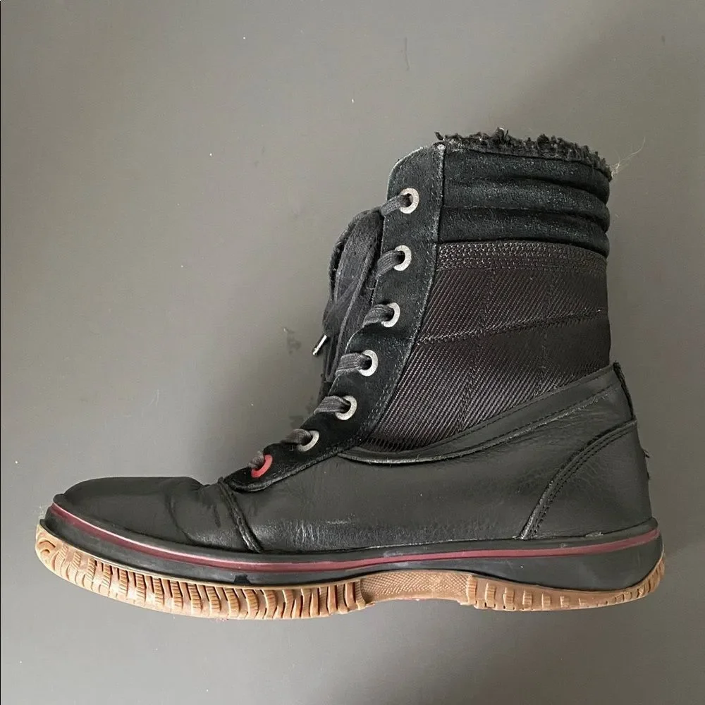 Pajar Black and Red Lace-Up Waterproof Leather Winter Boots Sz 8 to 8.5